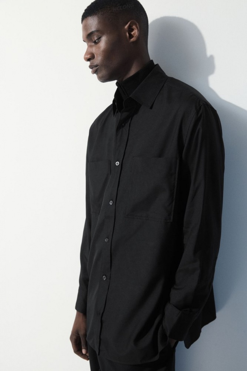 COS The Fluid Silk Shirt Noir | 452713-LHQ