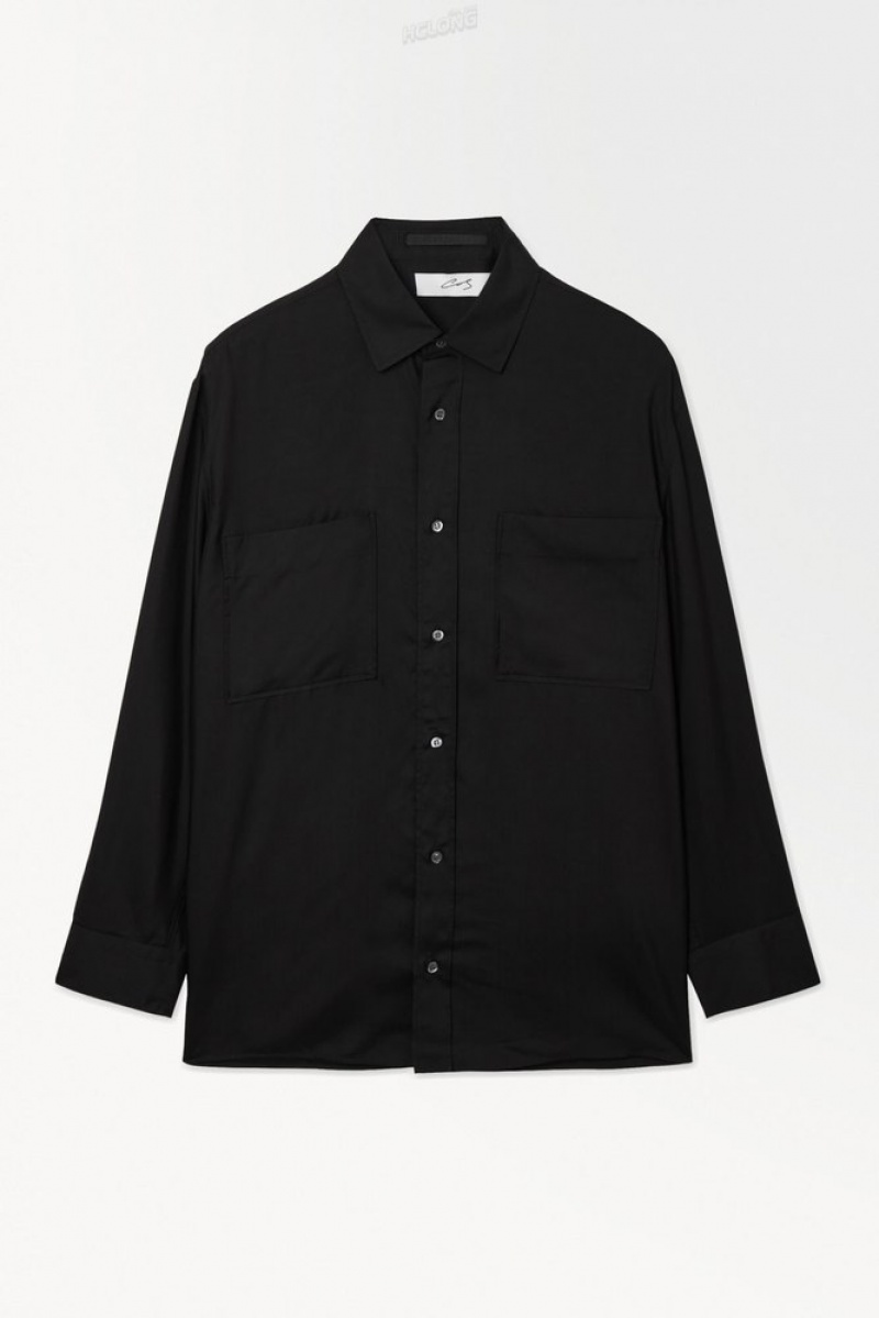 COS The Fluid Silk Shirt Noir | 452713-LHQ