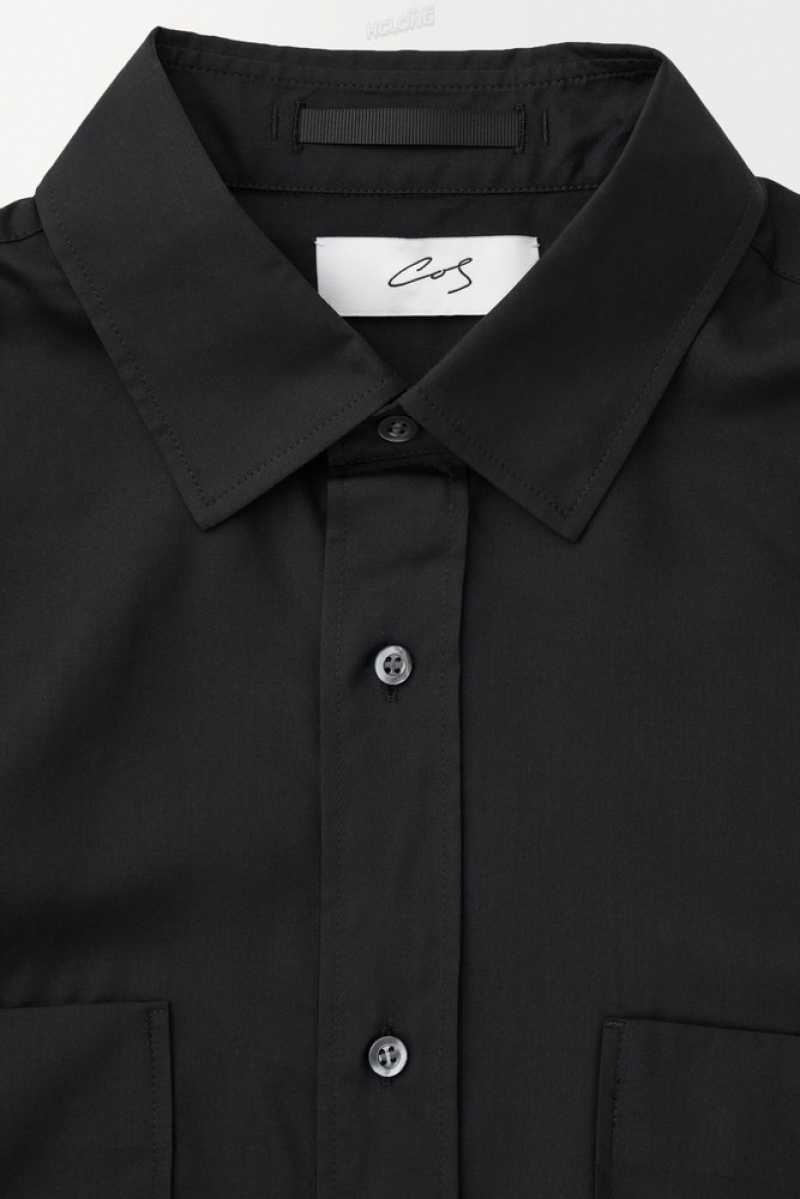 COS The Fluid Silk Shirt Noir | 452713-LHQ