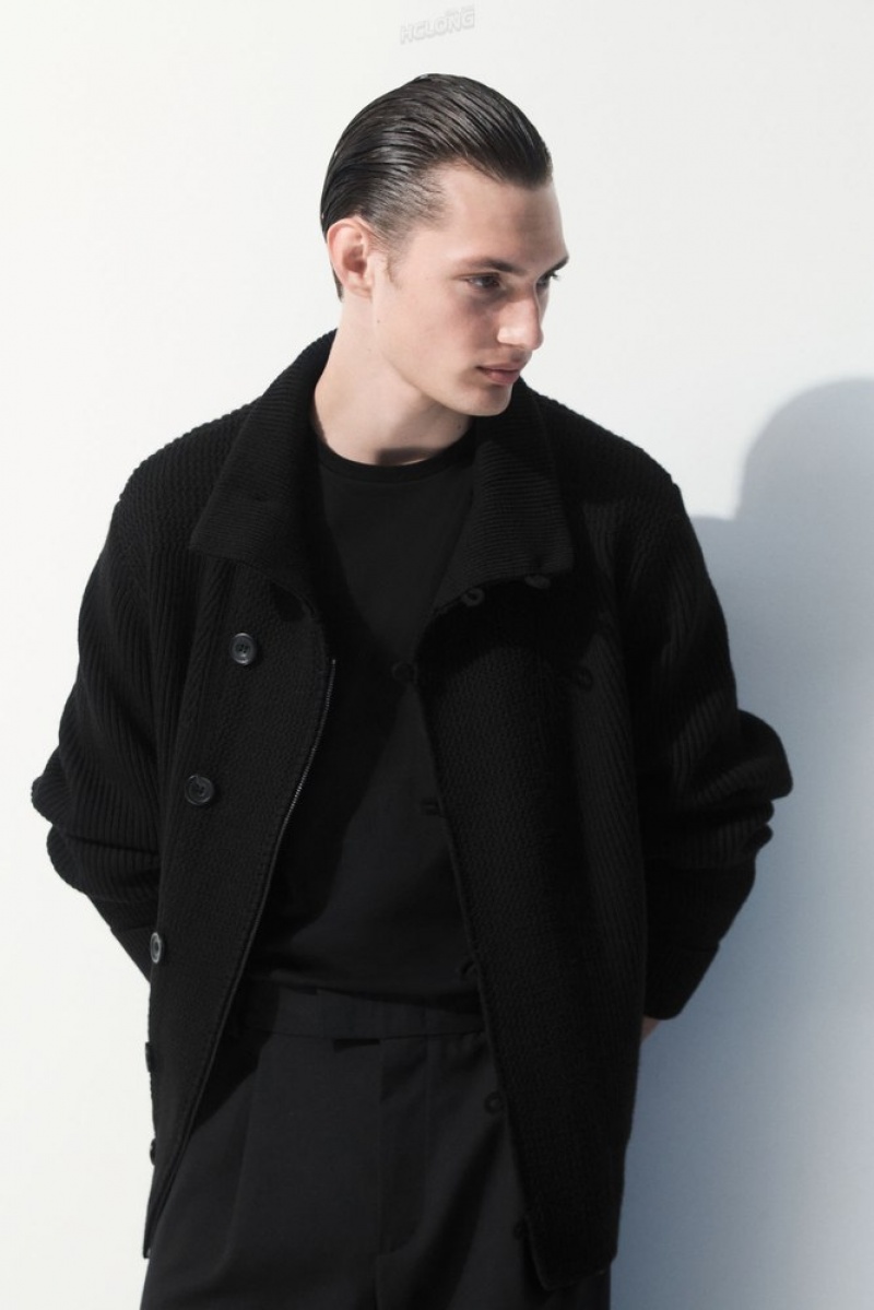 COS The Funnel-Neck Tricoté Laine Jacket Noir | 716294-TMU