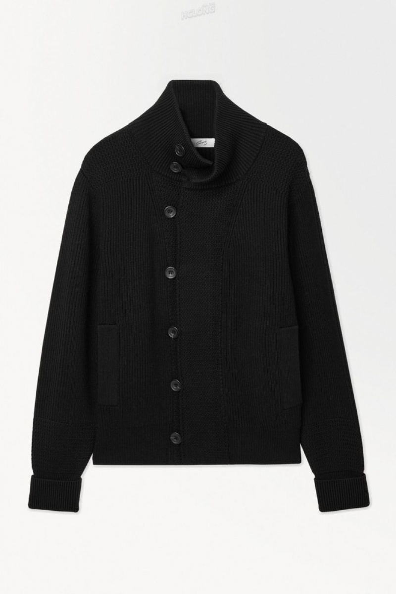 COS The Funnel-Neck Tricoté Laine Jacket Noir | 716294-TMU