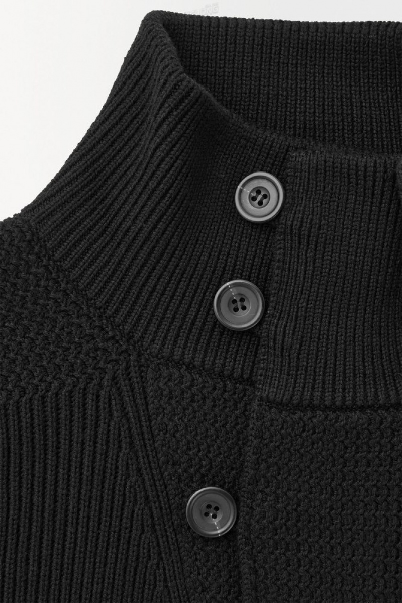 COS The Funnel-Neck Tricoté Laine Jacket Noir | 716294-TMU