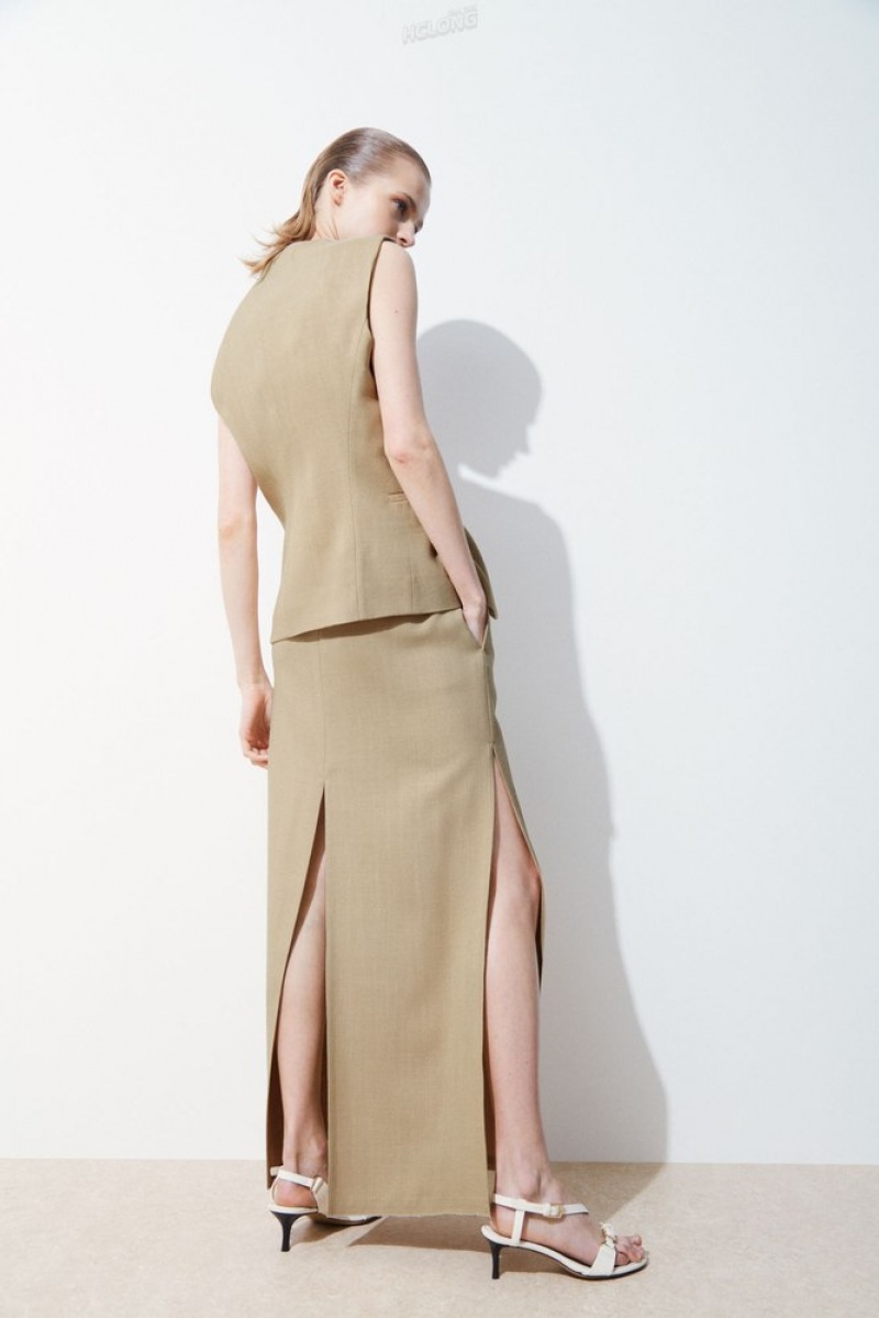 COS The High-Slit Maxi Pencil Skirt Beige | 073984-CEJ