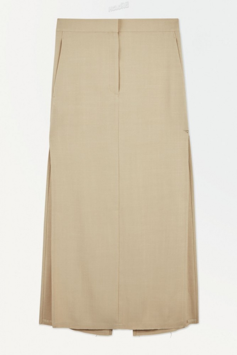 COS The High-Slit Maxi Pencil Skirt Beige | 073984-CEJ