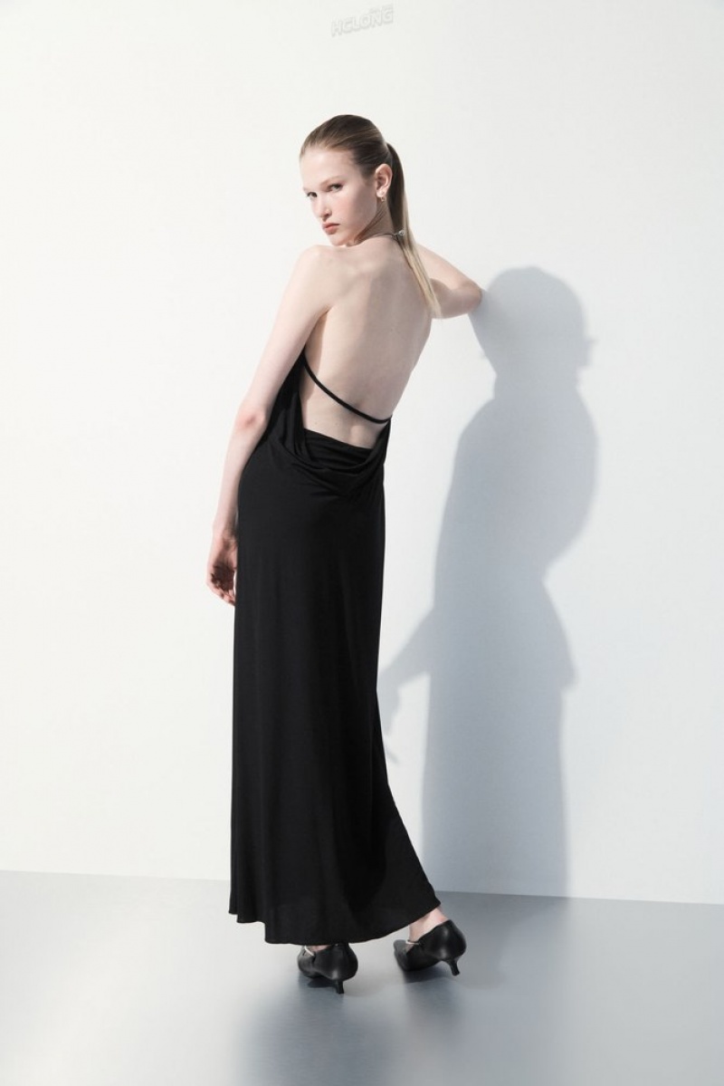 COS The Open-Back Necklace Robe Noir | 570284-DKL