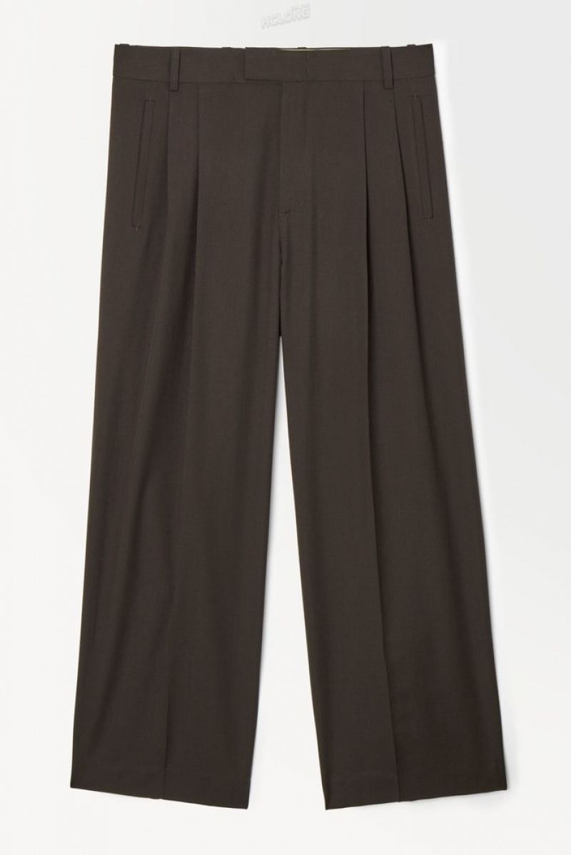 COS The Plissé Laine Pants Marron Foncé | 158293-WHN