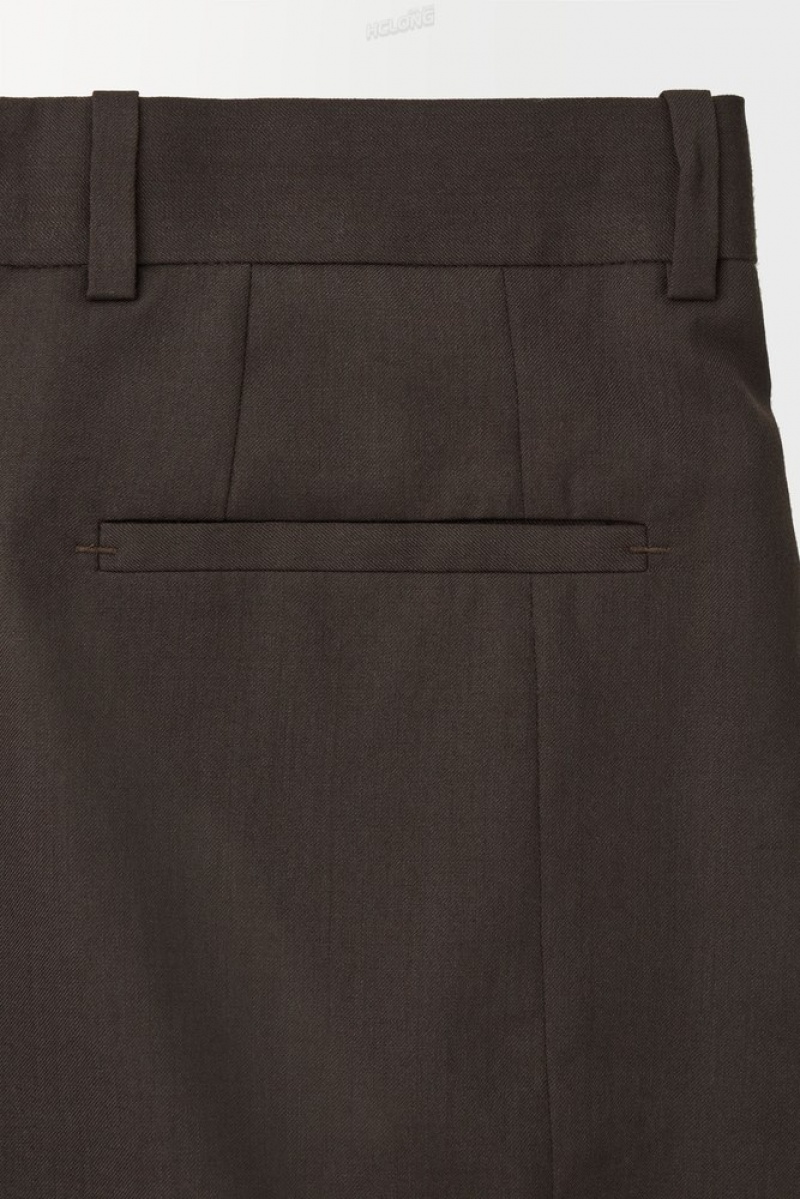 COS The Plissé Laine Pants Marron Foncé | 158293-WHN