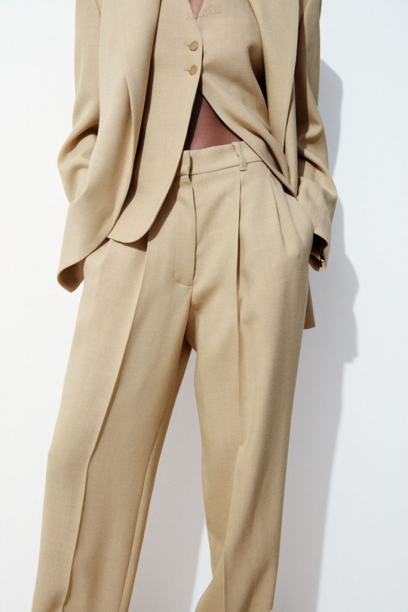 COS The Plissé Tailored Pants Beige | 328947-ILP