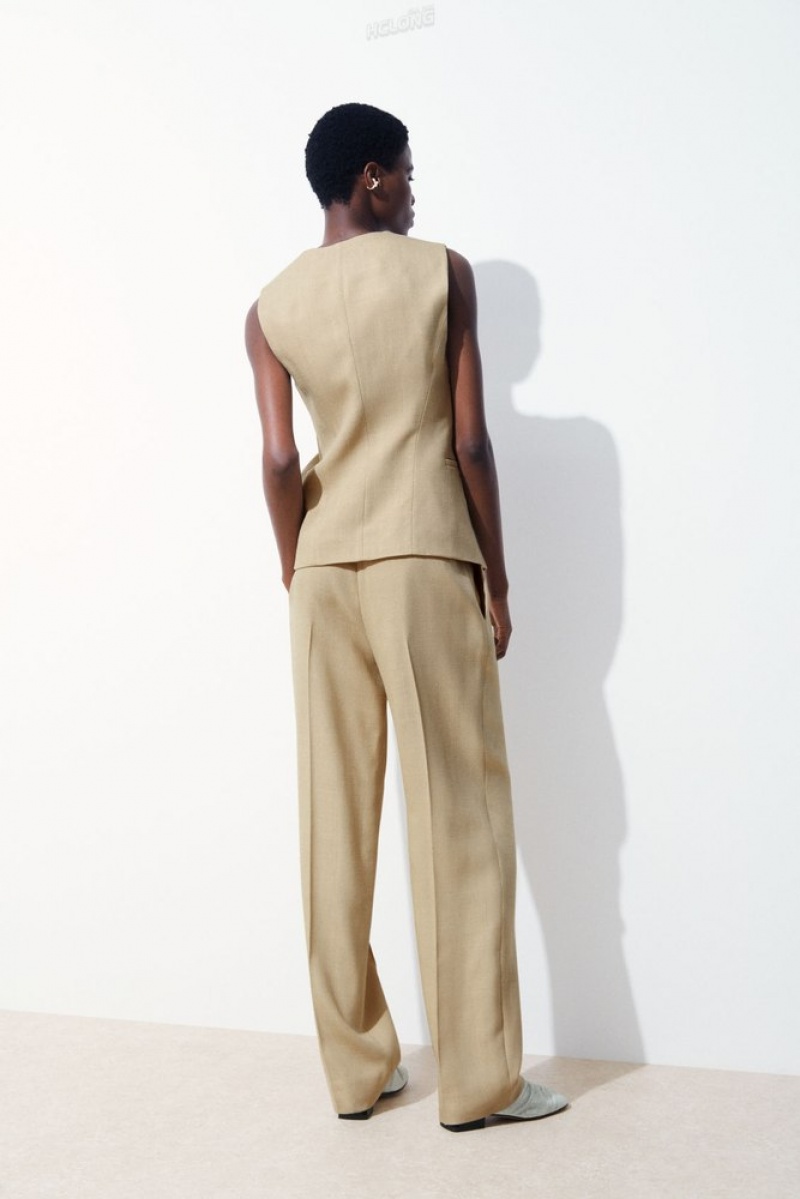 COS The Plissé Tailored Pants Beige | 328947-ILP