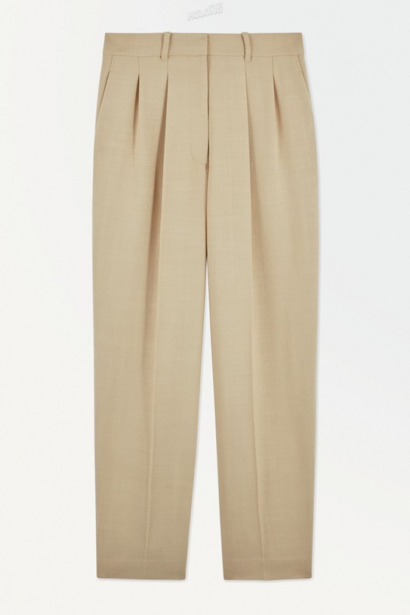 COS The Plissé Tailored Pants Beige | 328947-ILP