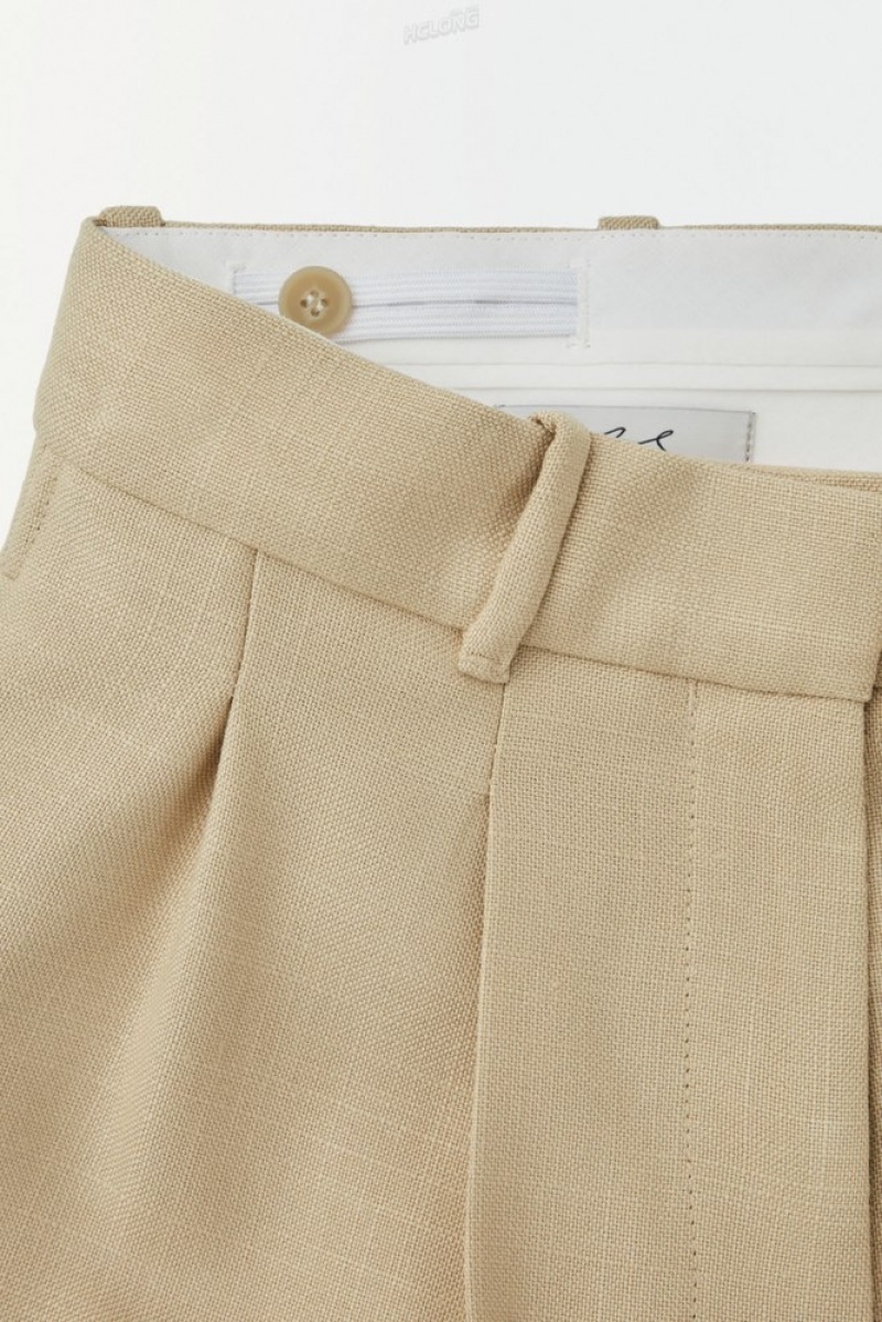 COS The Plissé Tailored Pants Beige | 328947-ILP