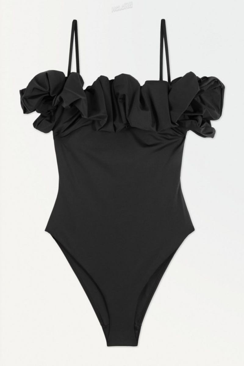 COS The Ruffled Swimsuit Noir | 348617-FLB