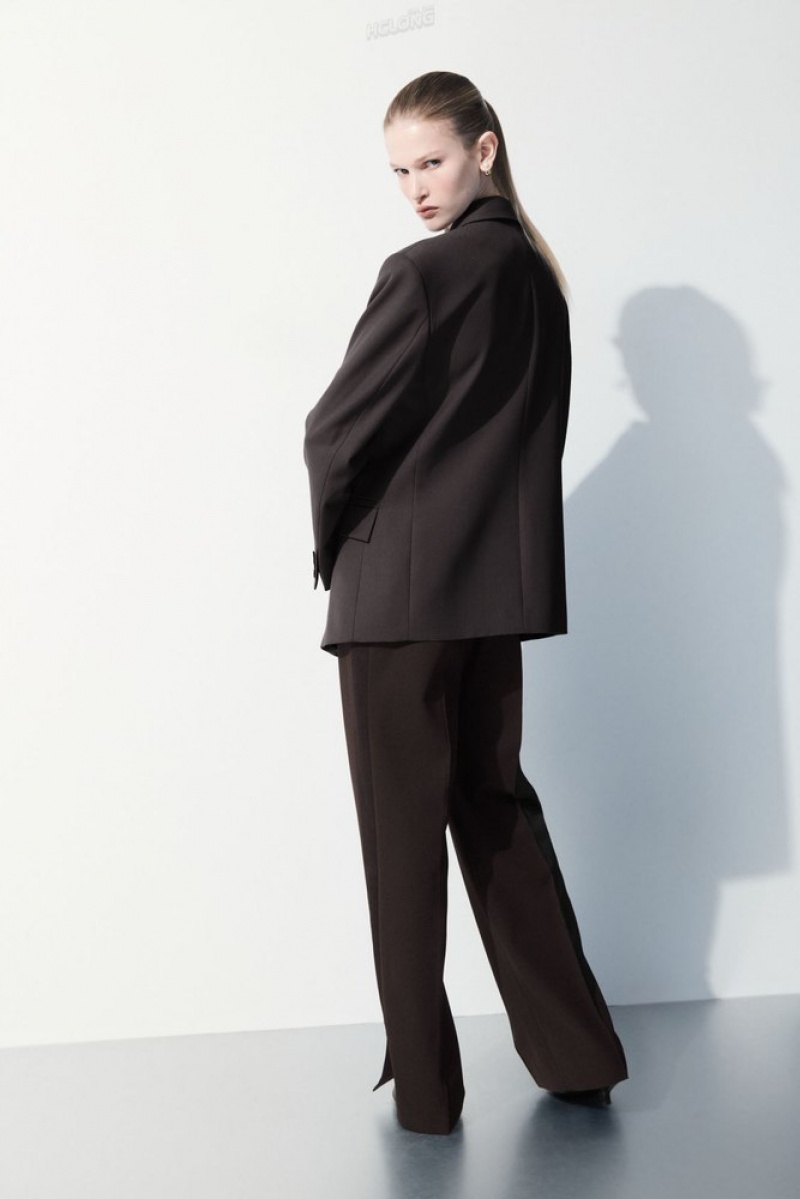 COS The Tuxedo-Stripe Trousers Marron Foncé | 324658-PKS