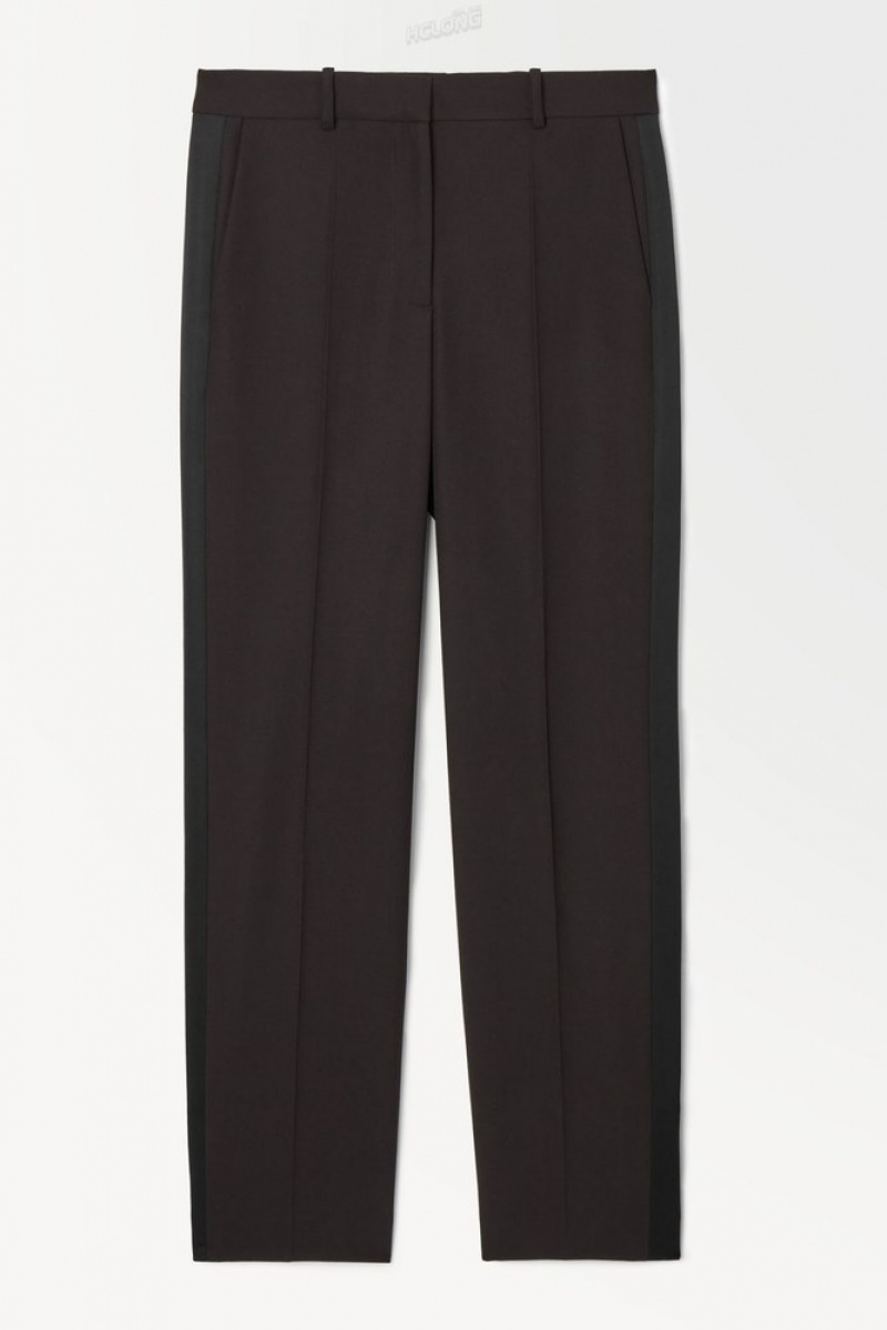 COS The Tuxedo-Stripe Trousers Marron Foncé | 324658-PKS