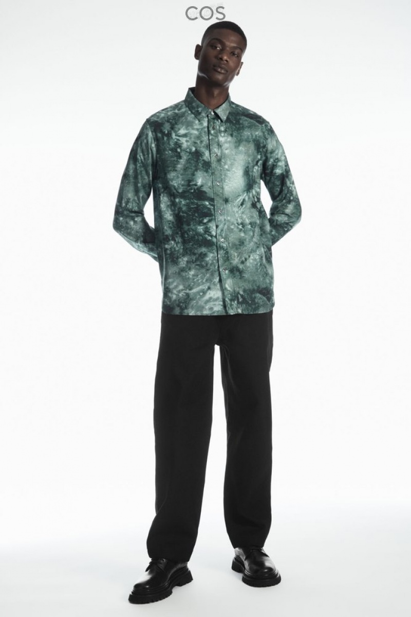 COS Tie-Dye Print Fluid Shirt Vert Grise | 524163-UDV