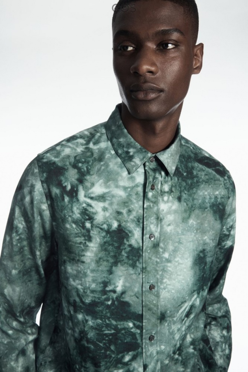 COS Tie-Dye Print Fluid Shirt Vert Grise | 524163-UDV