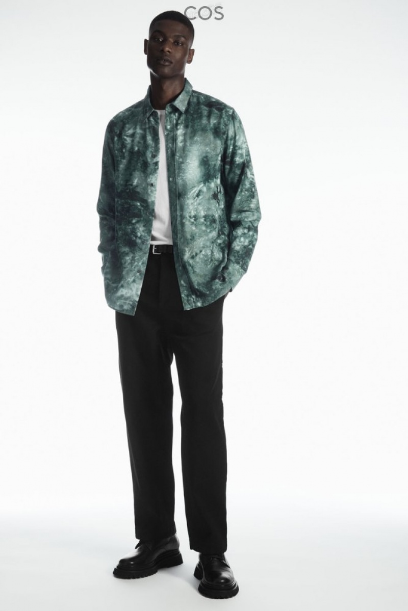 COS Tie-Dye Print Fluid Shirt Vert Grise | 524163-UDV