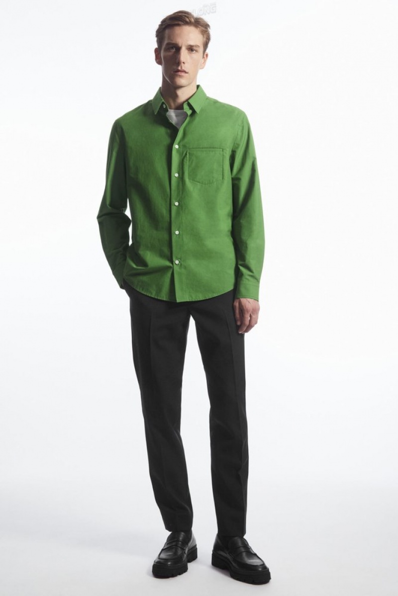 COS Topstitched Poplin Shirt Vert | 950672-VOU