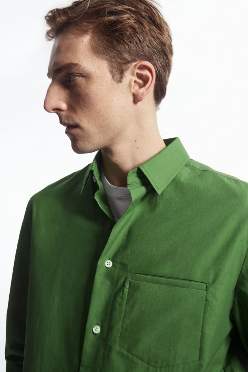 COS Topstitched Poplin Shirt Vert | 950672-VOU