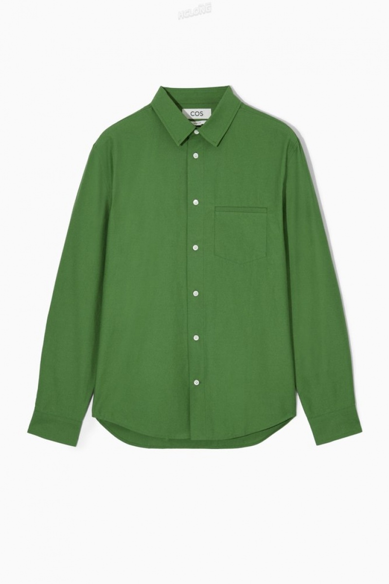 COS Topstitched Poplin Shirt Vert | 950672-VOU