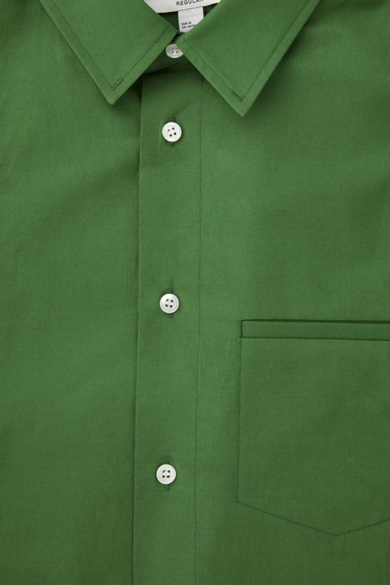 COS Topstitched Poplin Shirt Vert | 950672-VOU