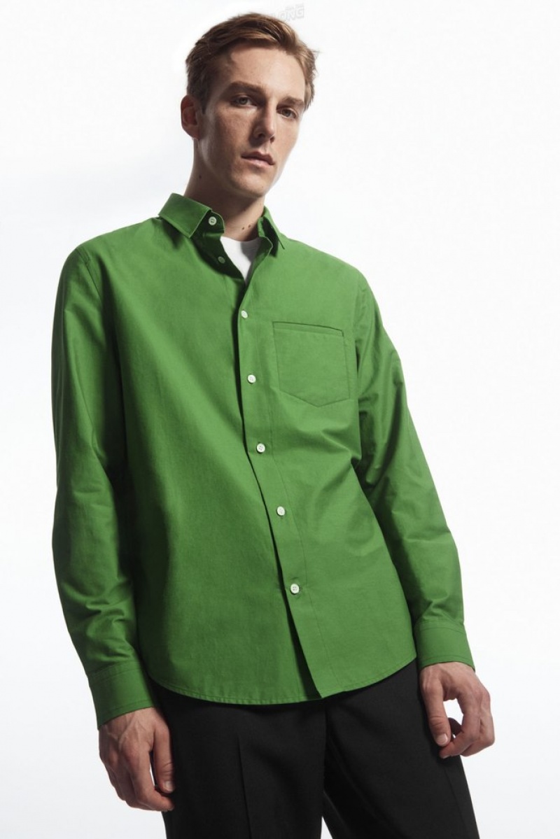 COS Topstitched Poplin Shirt Vert | 950672-VOU