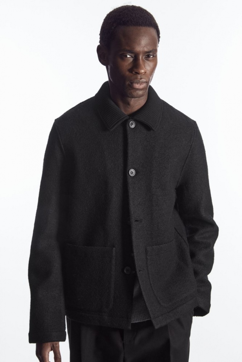 COS Tricoté-Collar Workwear Jacket Noir | 364217-EMW