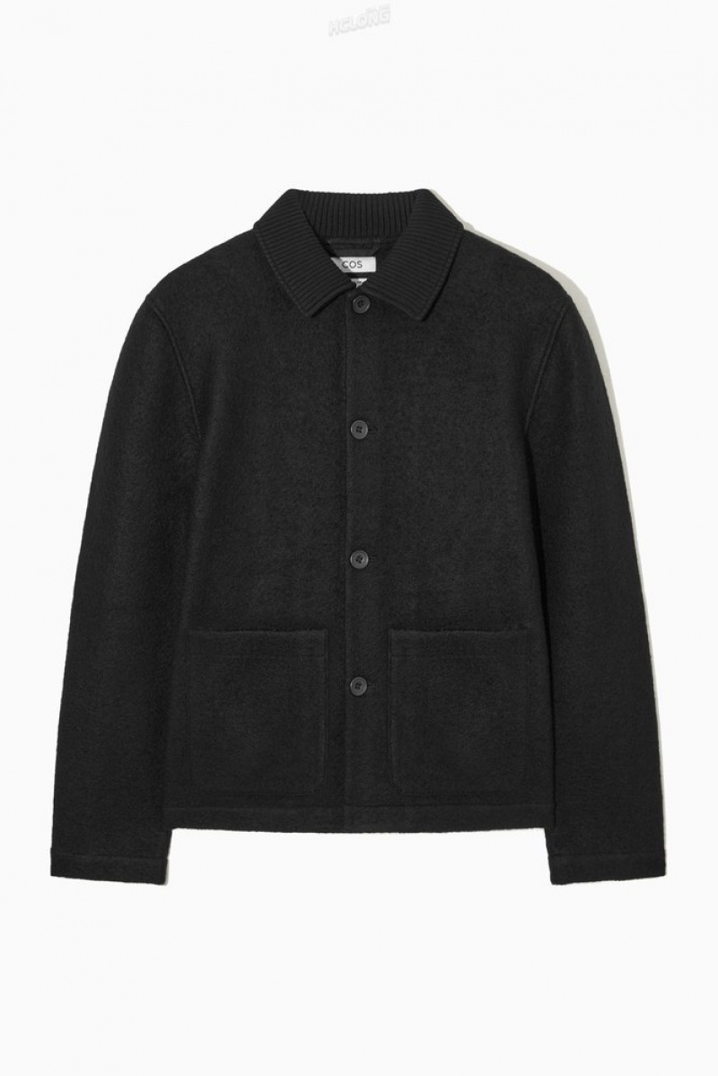 COS Tricoté-Collar Workwear Jacket Noir | 364217-EMW