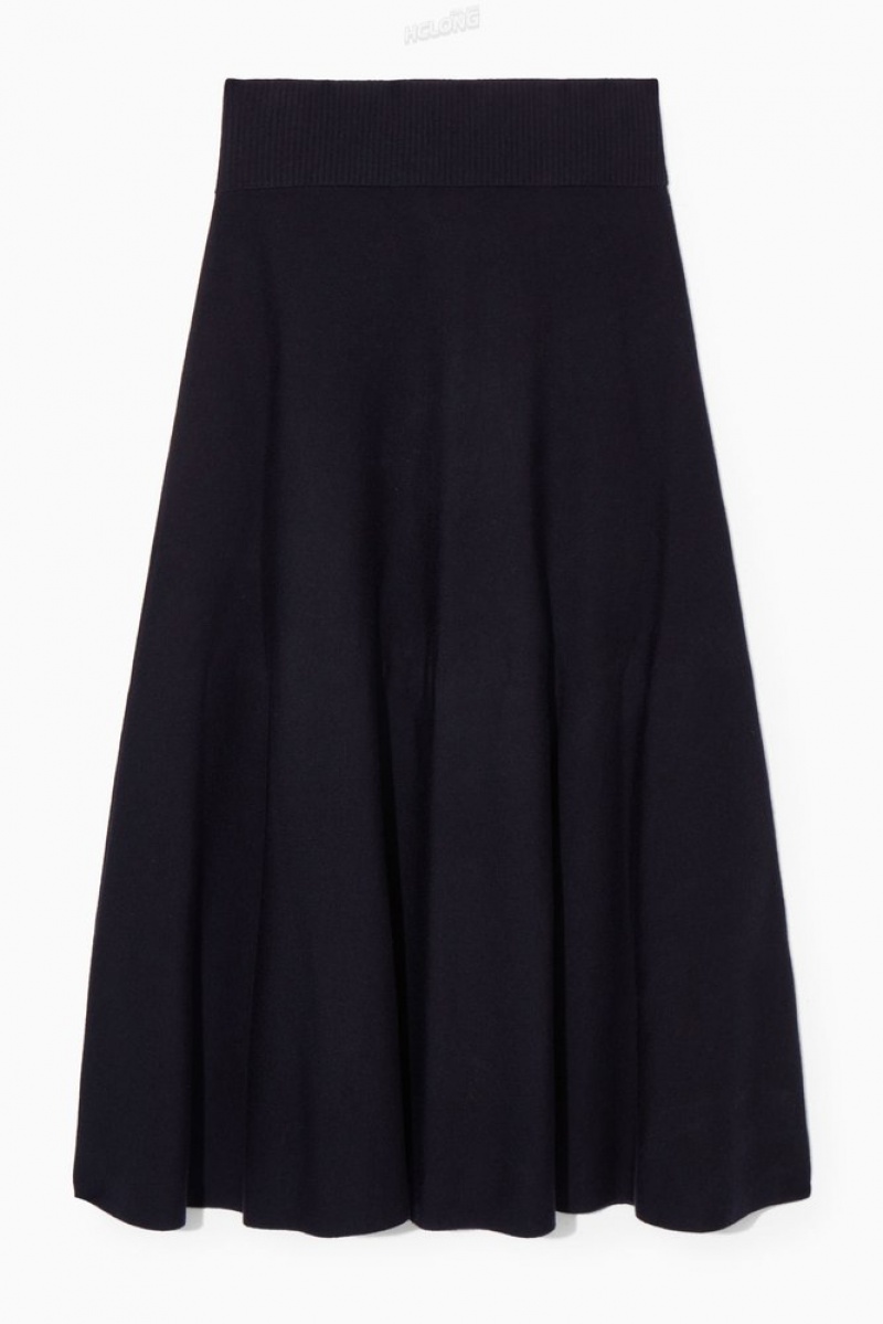 COS Tricoté Midi Skirt Bleu Marine | 694285-IZP