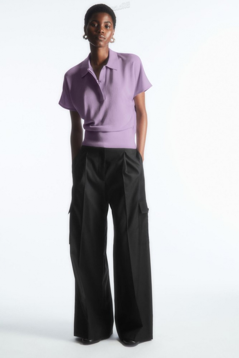 COS Tricoté Polo Shirt Lilac | 018624-TQJ