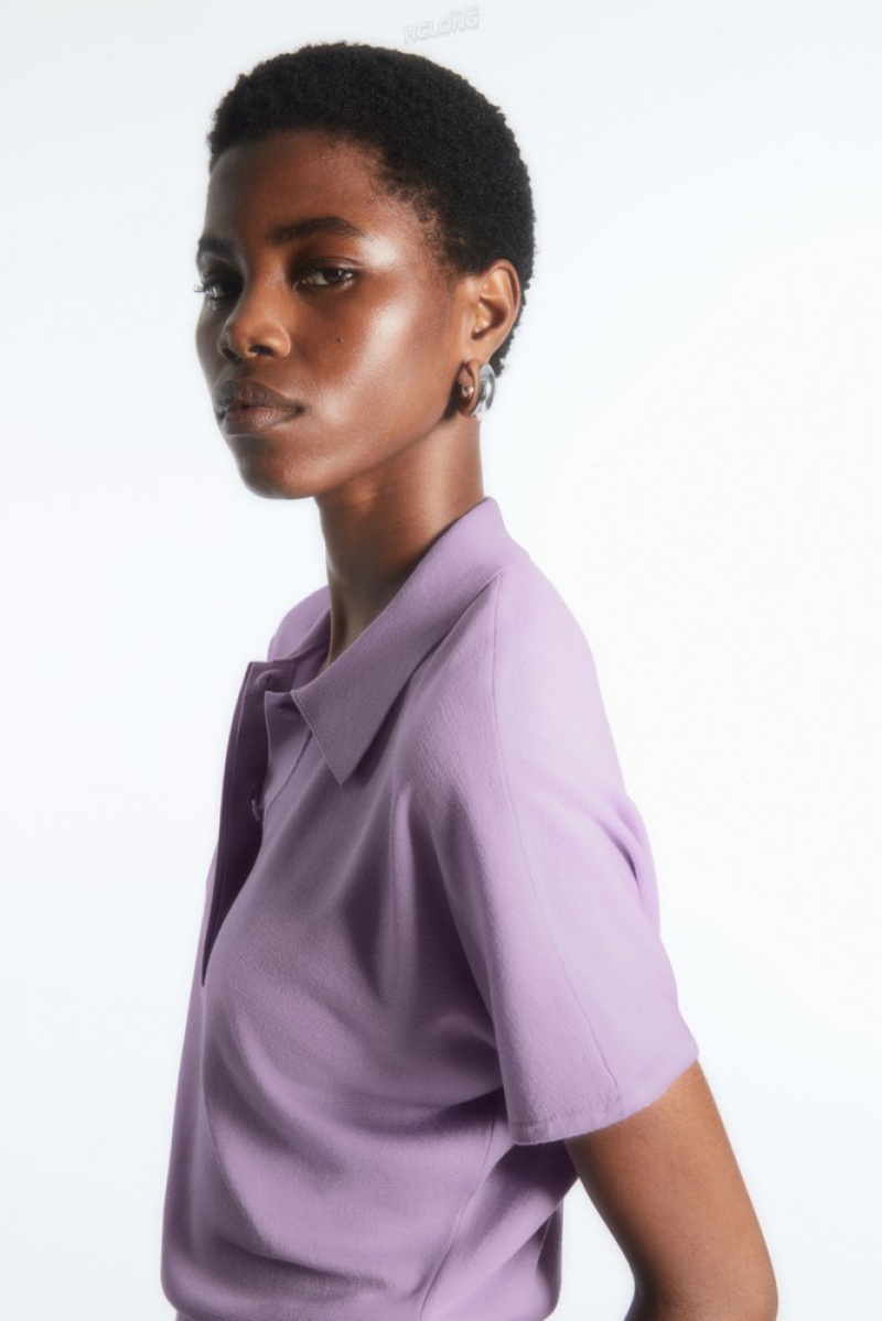 COS Tricoté Polo Shirt Lilac | 018624-TQJ