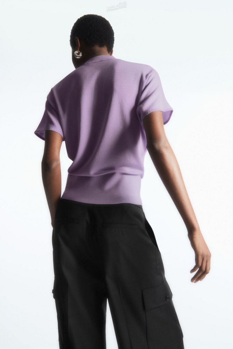 COS Tricoté Polo Shirt Lilac | 018624-TQJ