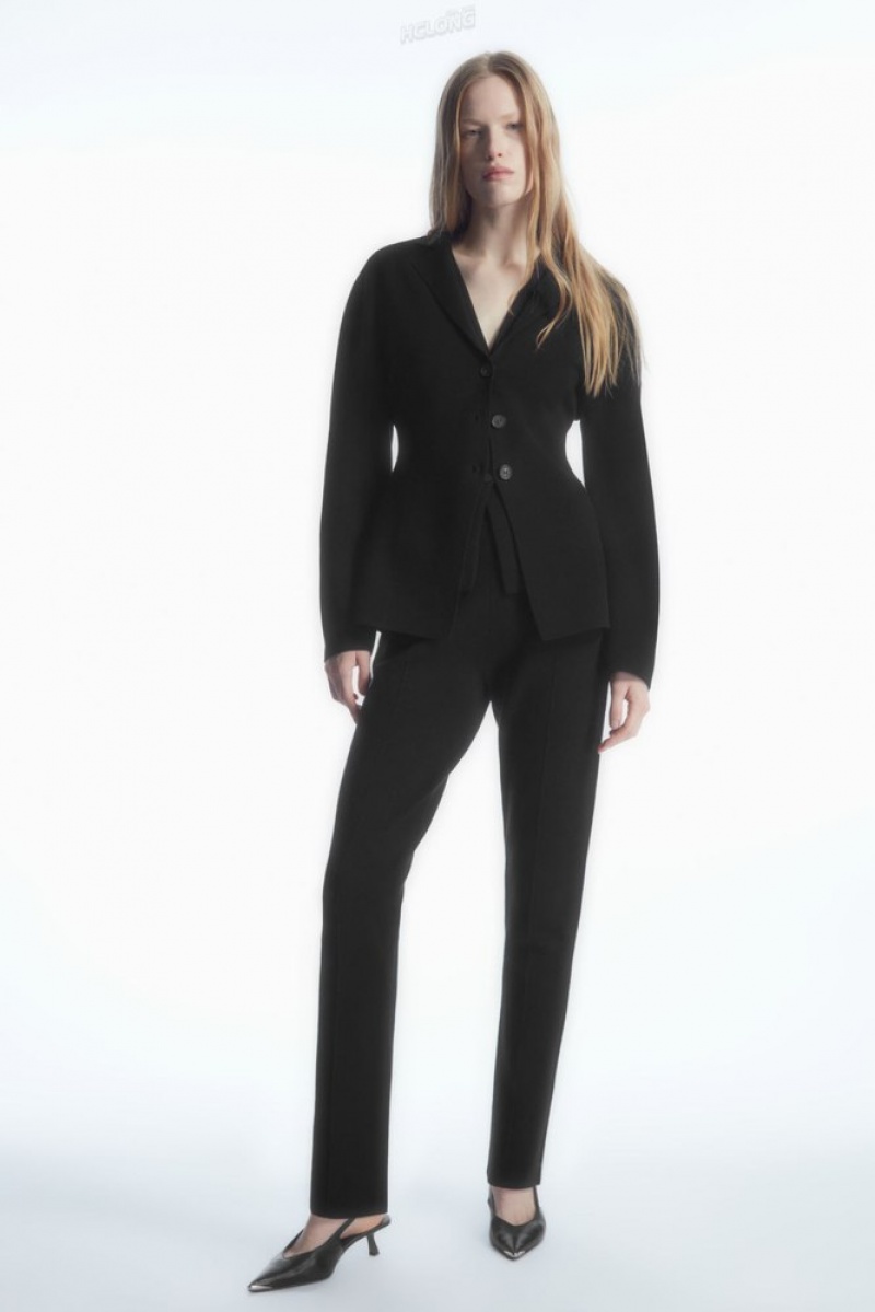 COS Tricoté Waisted Blazer Noir | 284096-MAC