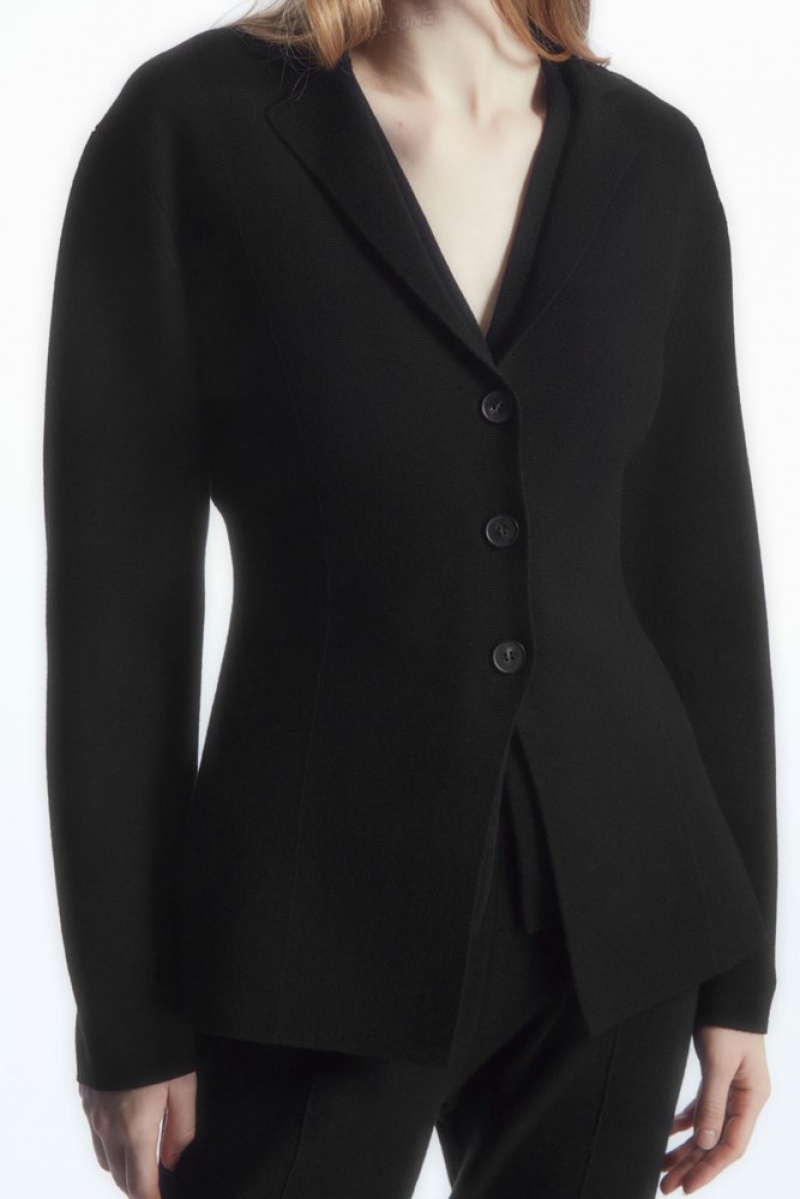 COS Tricoté Waisted Blazer Noir | 284096-MAC