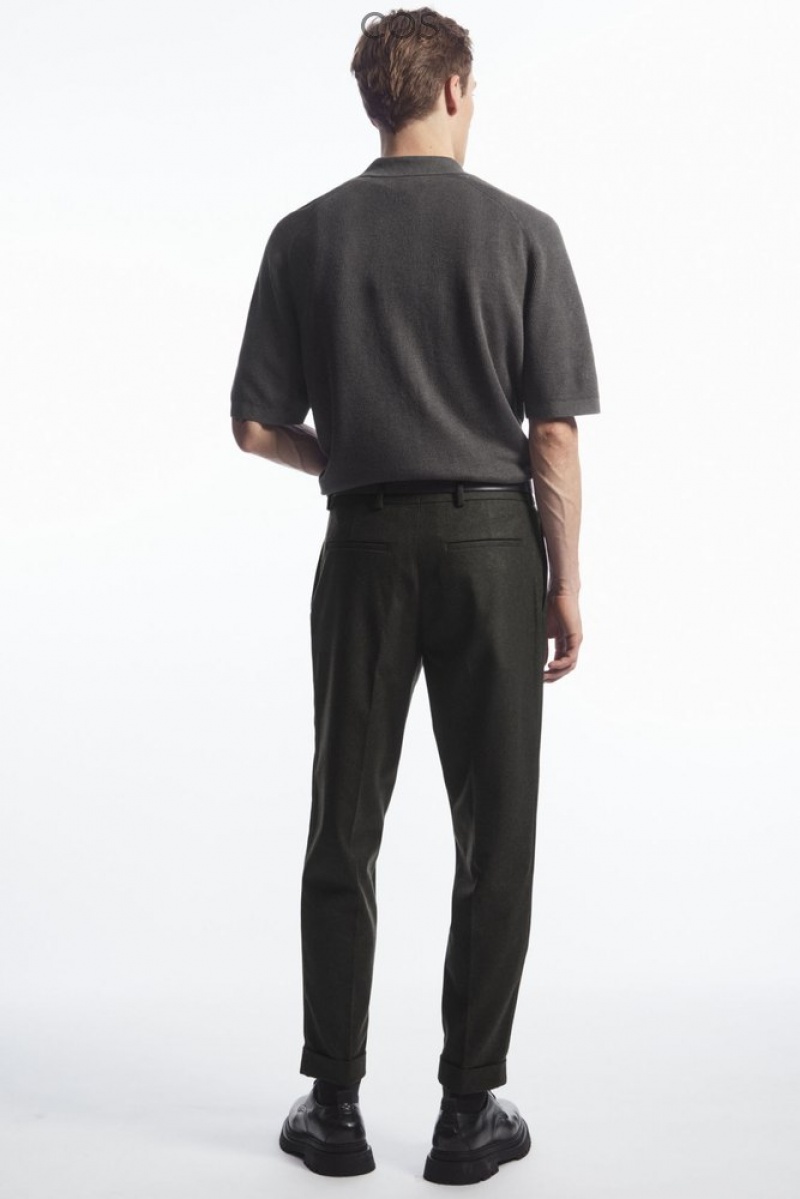 COS Turn-Up Tapered Laine Pants Vert Foncé | 371890-NES