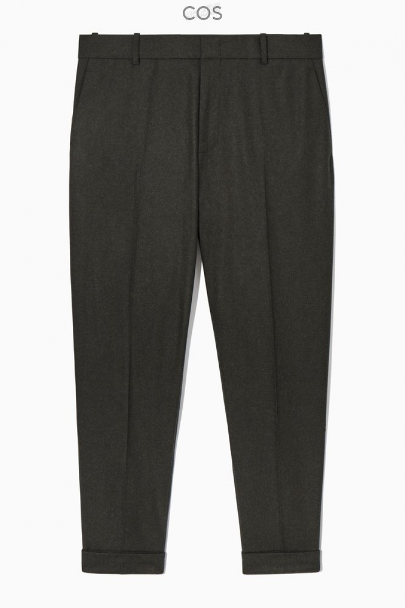 COS Turn-Up Tapered Laine Pants Vert Foncé | 371890-NES