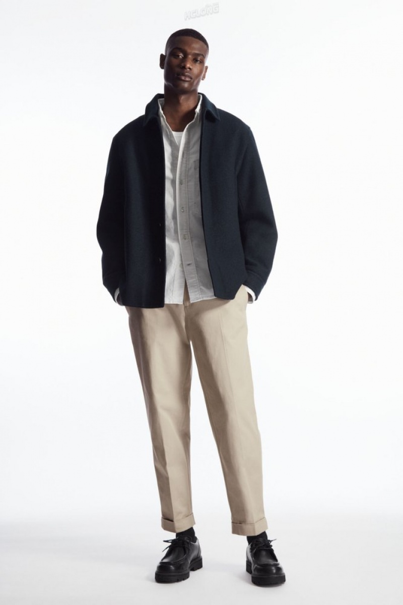 COS Turn-Up Tapered Twill Trousers Bleu Marine | 192605-XKM