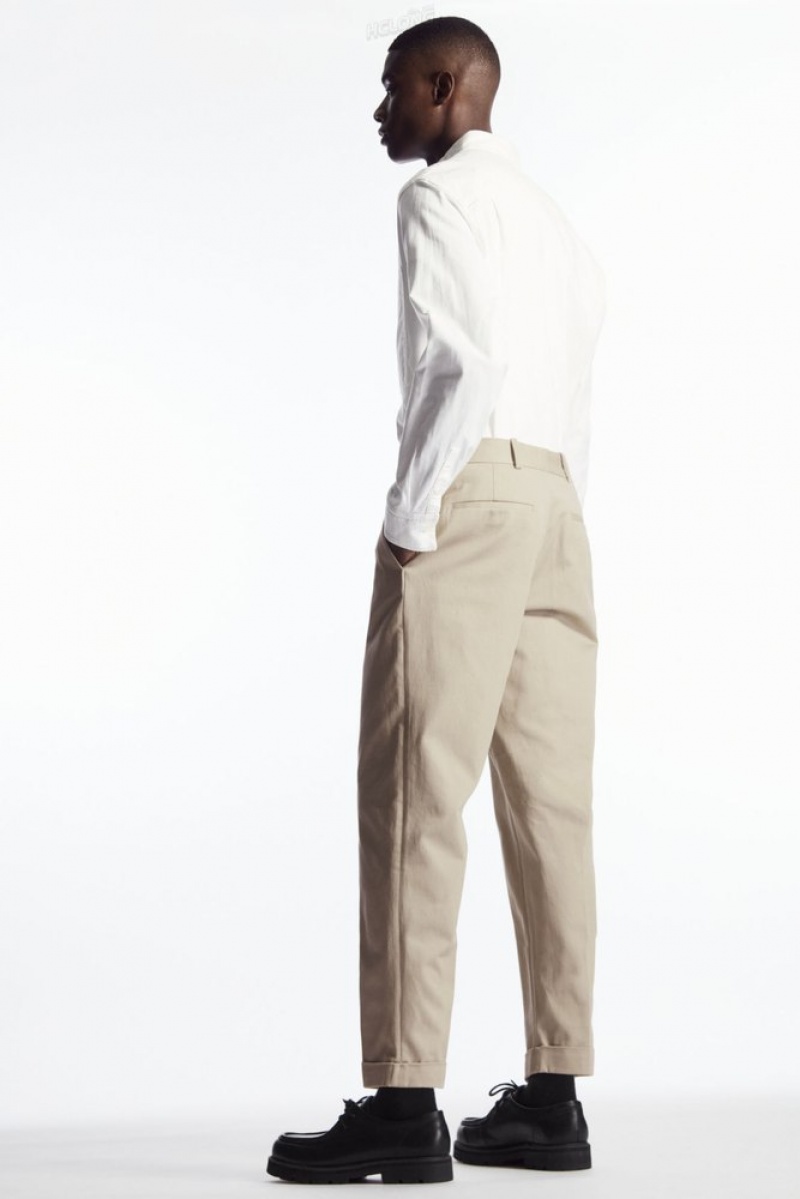 COS Turn-Up Tapered Twill Trousers Bleu Marine | 192605-XKM