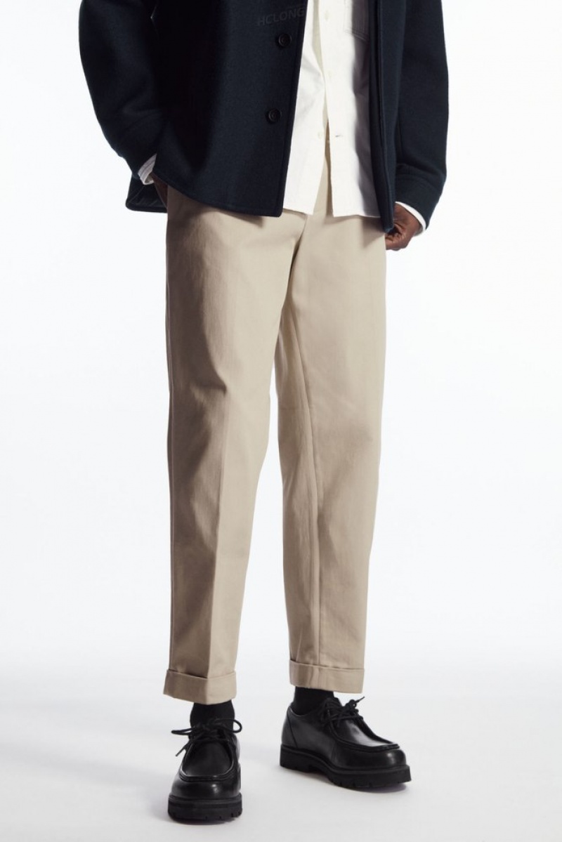 COS Turn-Up Tapered Twill Trousers Bleu Marine | 192605-XKM