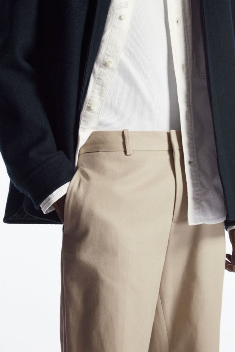 COS Turn-Up Tapered Twill Trousers Bleu Marine | 192605-XKM