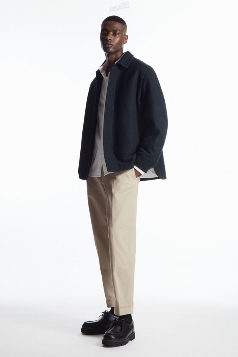 COS Turn-Up Tapered Twill Trousers Bleu Marine | 192605-XKM