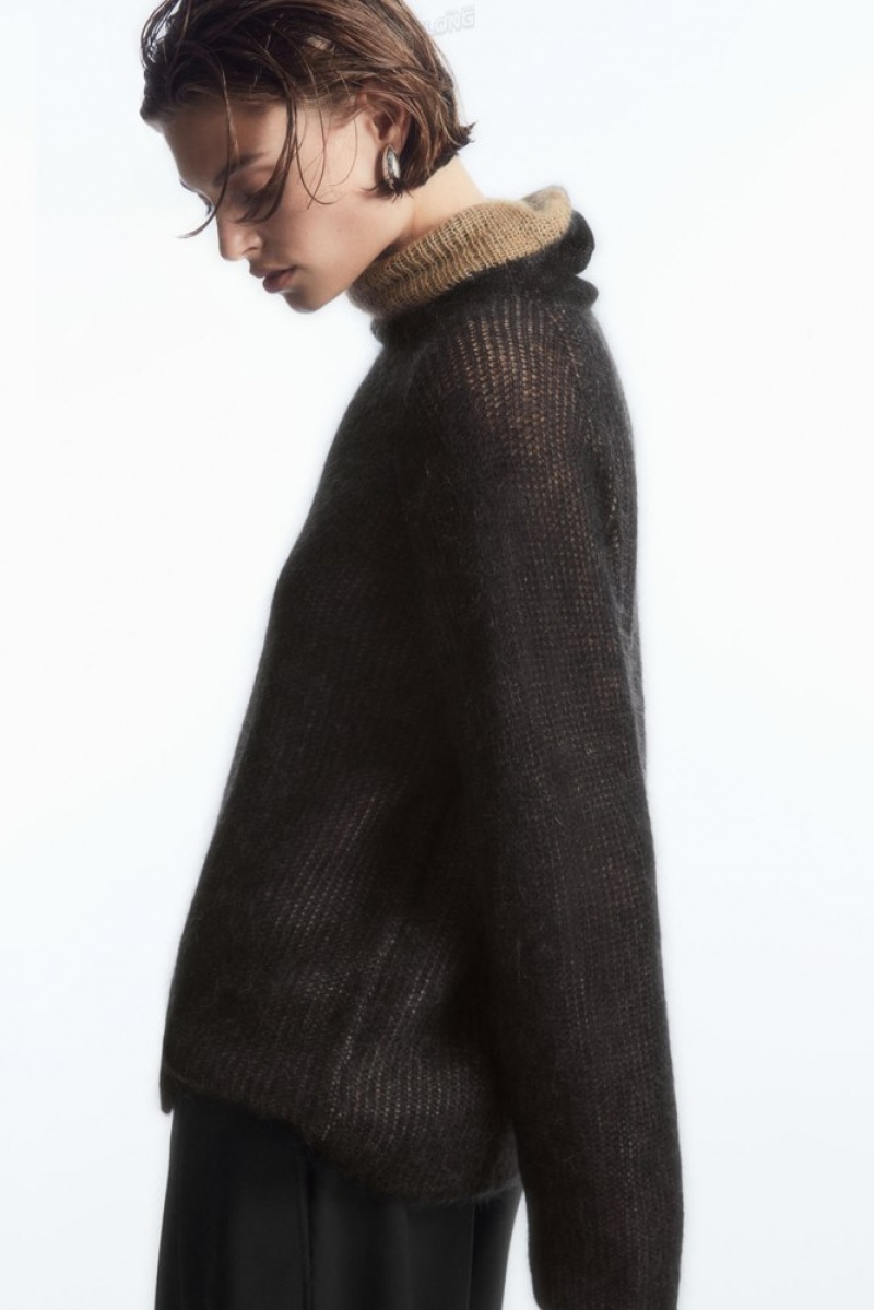 COS Two-Tone Mohair Turtleneck Pull Noir | 193026-FHB