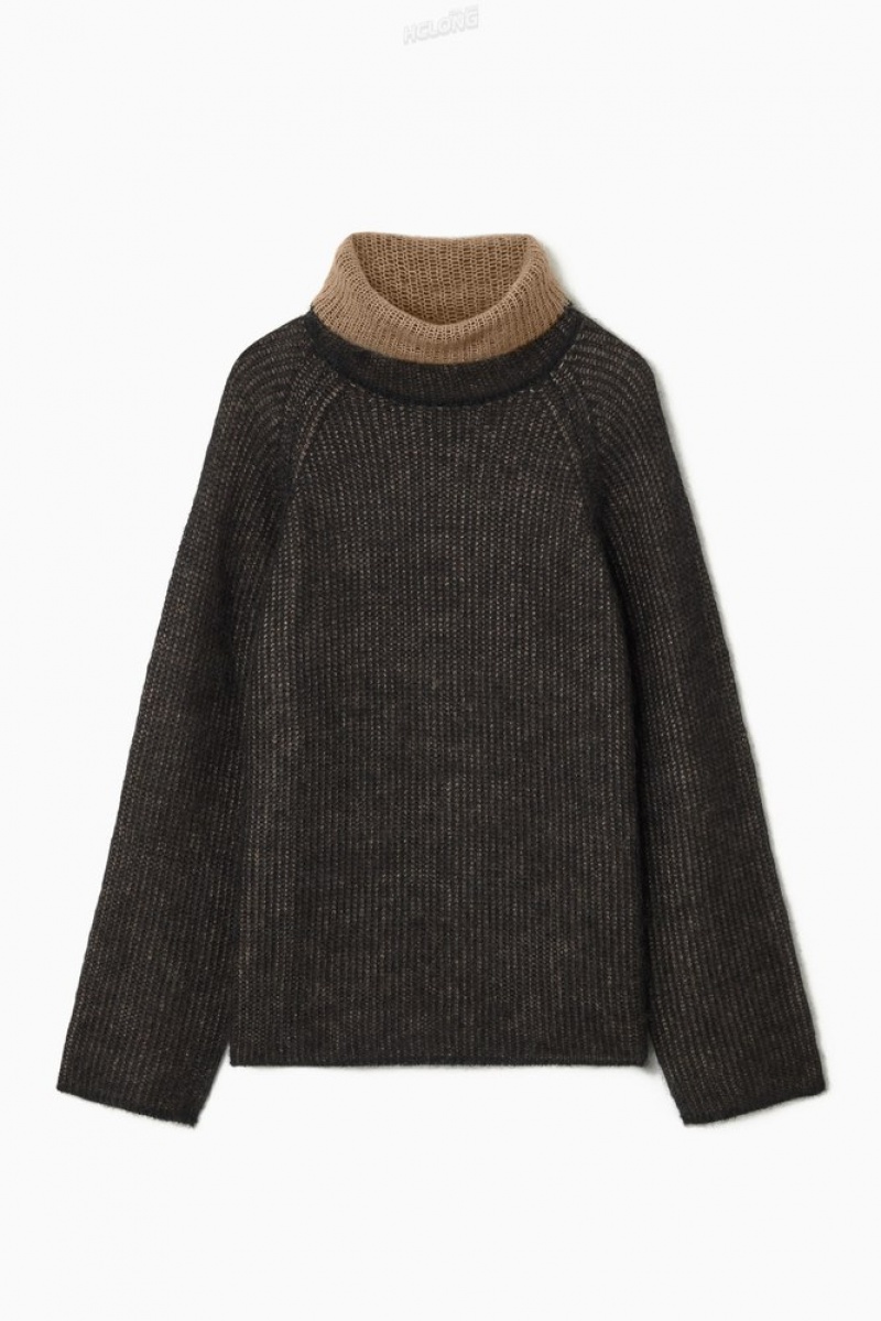 COS Two-Tone Mohair Turtleneck Pull Noir | 193026-FHB