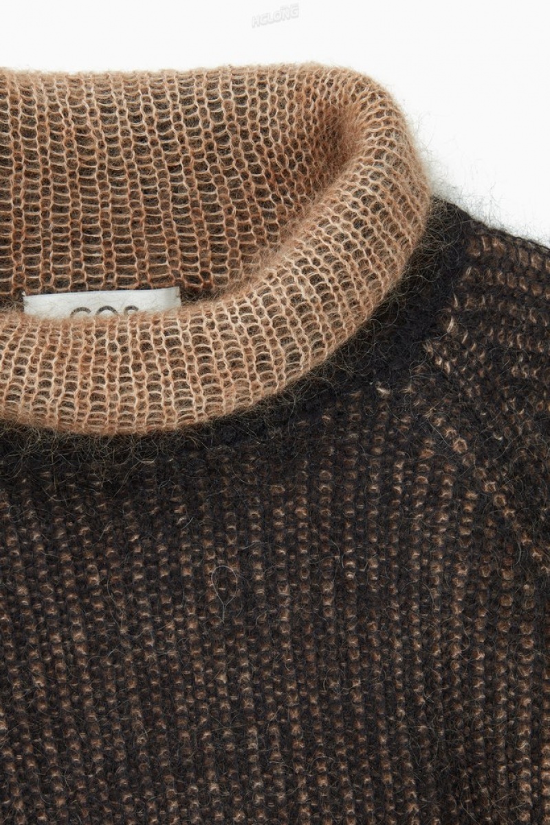 COS Two-Tone Mohair Turtleneck Pull Noir | 193026-FHB