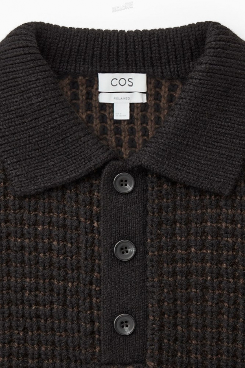 COS Two-Tone Waffle-Knit Polo Shirt Blanche | 921857-DCN