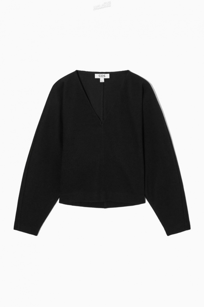 COS V-Neck Boiled-Laine Jumper Noir | 309415-RYZ