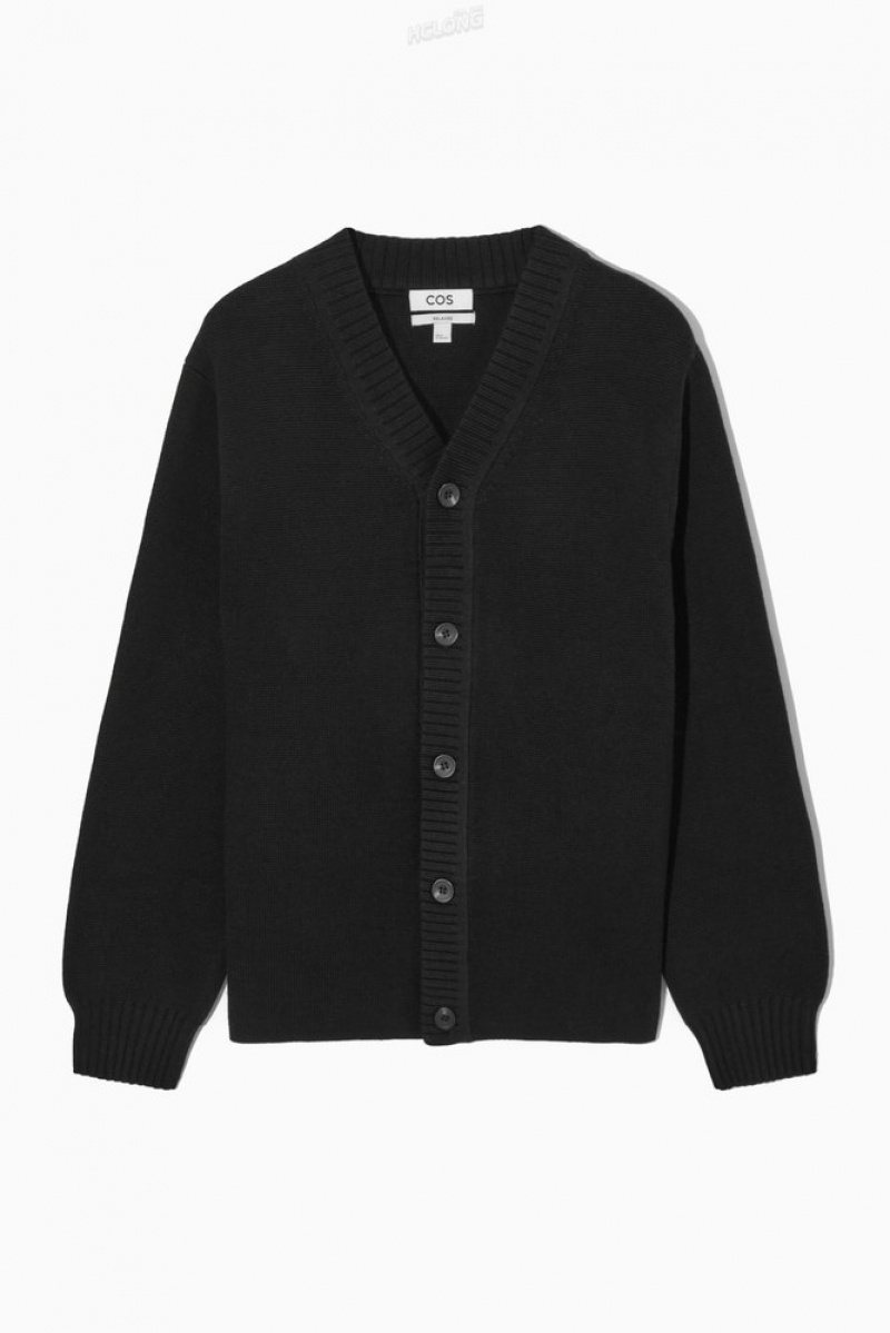 COS V-Neck Laine-Blend Cardigan Noir | 037689-YIT