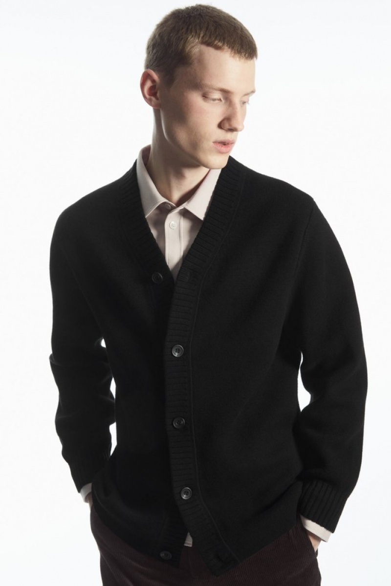 COS V-Neck Laine-Blend Cardigan Noir | 037689-YIT