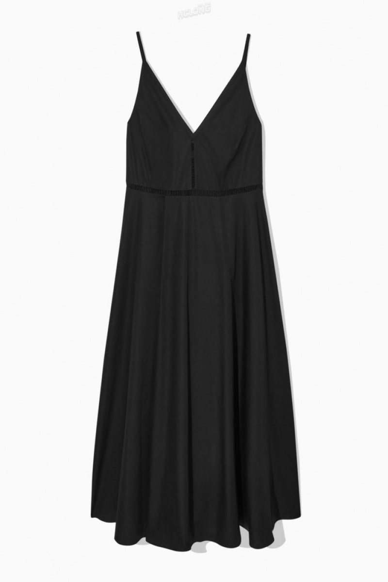 COS V-Neck Midi Slip Robe Noir | 532910-GNJ