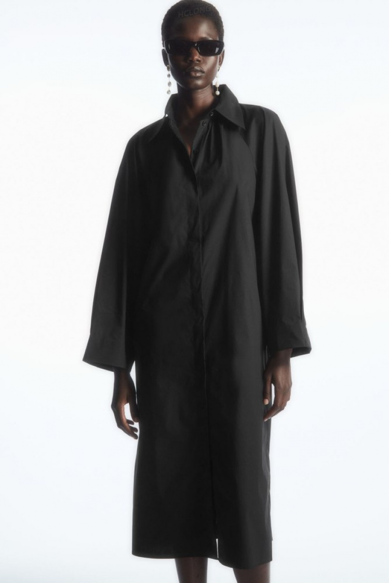 COS Voluminous Belted Midi Shirt Robe Noir | 942806-SQB